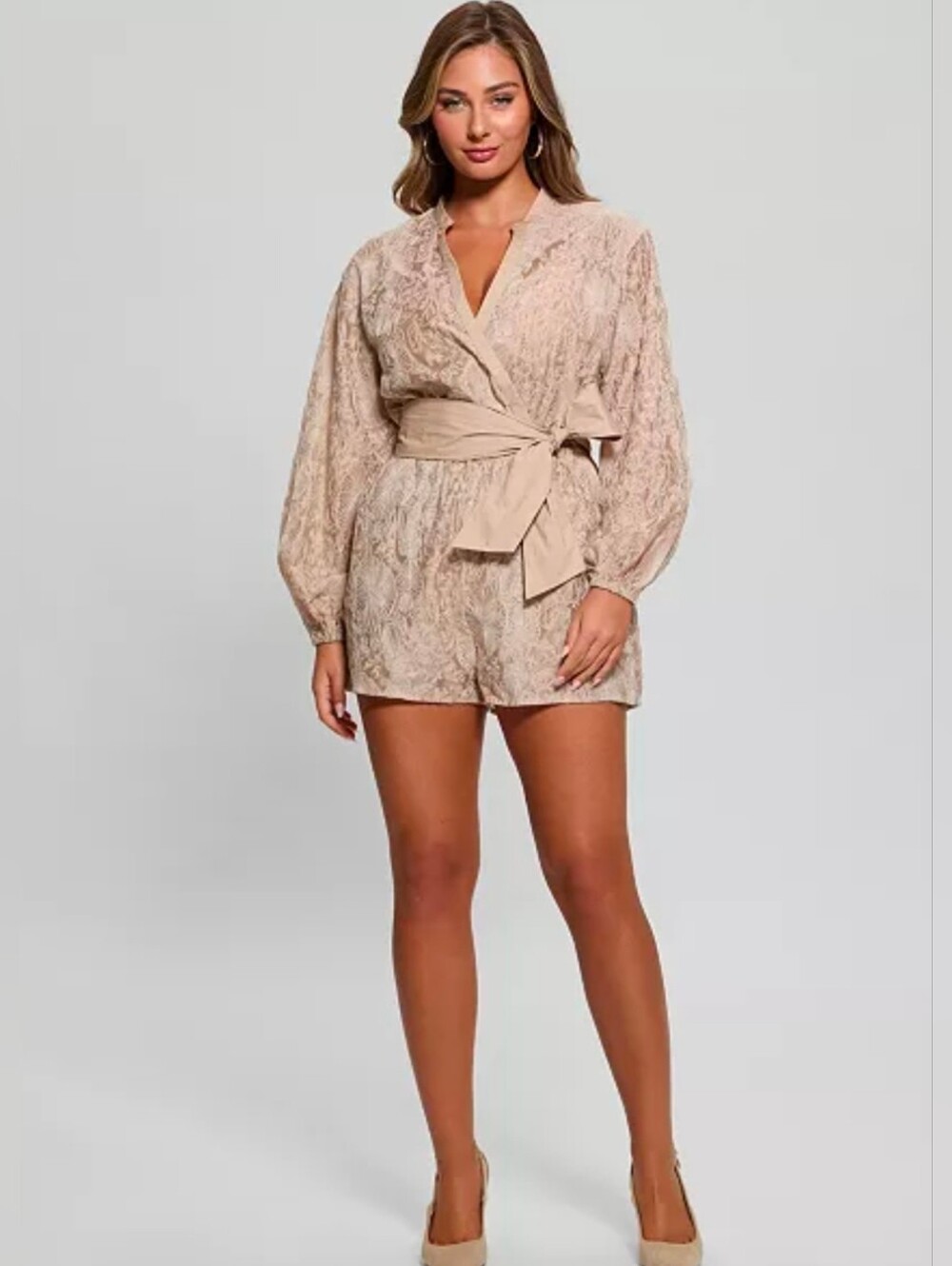 Guess Womens Long Sleeve Michela Embroidered Cotton Romper Size XL NWT $148